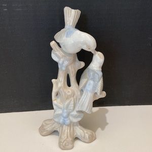 Blue and white porcelain birds in trees figurine